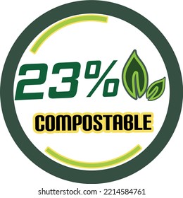 23% percentage of compostable circular vector art illustration with fantastic looking font and green black and orange colors