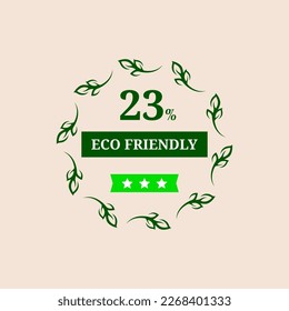 23% percentage Eco friendly stamp icons Vector illustration with Green organic plant leaf. Vector logo design