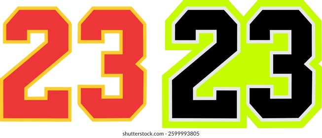 23 Racing number, start racing number, sport race number 23 vector illustration. Jersey Number 23 for T-Shirt Design, soccer kit, motorbike racing suit, basketball kit, rugby kit.