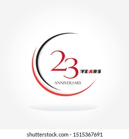 23 red anniversary number inside circle swoosh isolated on white background