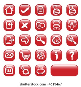 23 red glossy web buttons (vector) - illustration