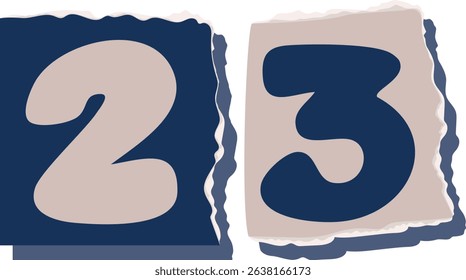 23 Retro torn paper number Design art