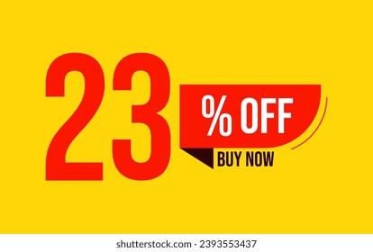 23% sale offer. Special offer discount label with sale percentage. 23 percent off price reduction badge. Promotion design isolated vector illustration, red and yellow.