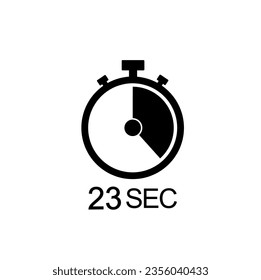 23 second timer vector icon, 23 sec stopwatch symbol.