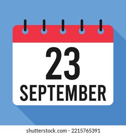 Calendario del 23 de septiembre. Fondo Azul. Calendario de vectores.