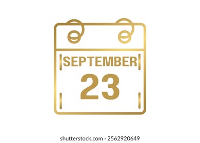 23 September calendar icon text page monthly web design on golden and white background vector, icon, or illustration with the month of September 23