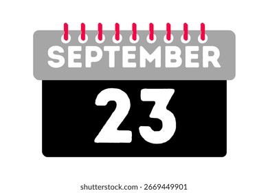 23 September month single day vector, illustration, calendar with ash, black, red and white color background calendar icon of  September 23