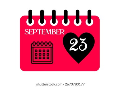 23 setembro mês vetor dia único, ilustração, calendário com vermelho, preto e branco ícone de calendário de fundo de 23 de setembro