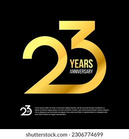 23 Th Anniversary Numbers Modern Gold Concept Logo. 23 Years Logotype. 23 Years Design Template. Vector Illustration