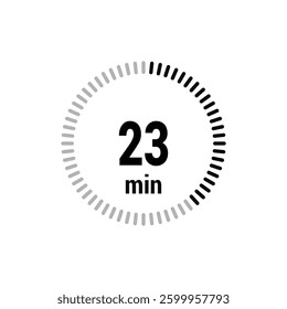 23 timer minutes symbol icon vector black style isolated on white background. Clock, stopwatch, sport icon