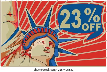 23% twenty-three percent promotion red blue discount statue of liberty 4th july holiday independence day
