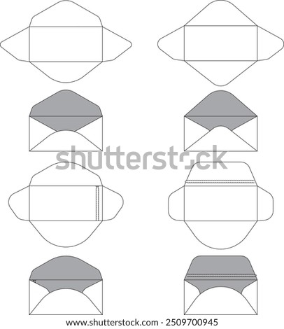 23 x 11 size envelope die cut template. Vector design isolated circuit envelope with mockups. International standard size