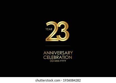 23 year anniversary celebration Gold Line. logotype isolated on Black background for celebration, invitation card, and greeting card-Vector
