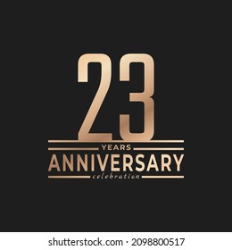 23 Year Anniversary Celebration with Thin Number Shape Golden Color for Celebration Event, Wedding, Greeting card, and Invitation Isolated on Dark Background