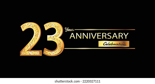 23 Year Anniversary celebration Vector Design. 23rd Anniversary celebration. Gold Luxury Banner of 23rd Anniversary celebration with glitter 3D. Vector anniversary