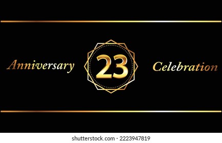 23 Year Anniversary celebration Vector Design with gold hexagonal shape. 23 Anniversary celebration. Gold Luxury Banner of 23rd Anniversary celebration.