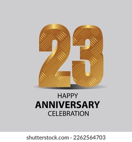 23 year anniversary, Gold shiny metallic numbers set, gold font sign isolated on gray background. Luxury fashion typography design for decoration, web, design, advertising. Vector illustration