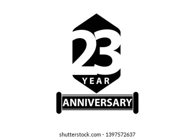 23 year anniversary, minimalist logo years, jubilee, greeting card. invitation. Sign Ribbon All Black space vector illustration on White background - Vector