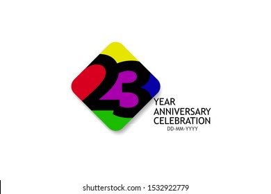 23 year anniversary, minimalist logo years, jubilee 4 colors Black, red, yellow, green and purple, greeting card. invitation - Vector 