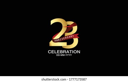 23 year anniversary red ribbon celebration logotype. anniversary logo with Red text and Spark light gold color isolated on black background, design for celebration, invitation - vector