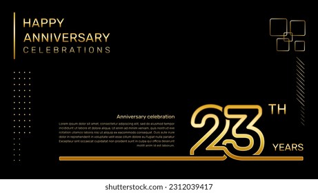 23 year anniversary template with gold color number and text, vector template