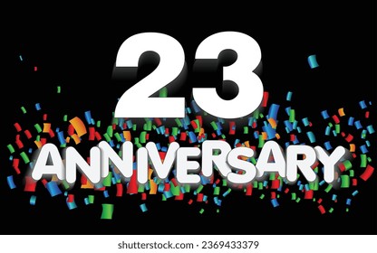 23 year anniversary vector banner template. paper banner with color confetti. Vector illustration.