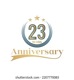 23 Year Anniversary Vector Template Design Illustration. Gold And Blue color design with ribbon