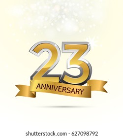 23 years anniversary celebration with Abstract background with many falling gold tiny confetti pieces.