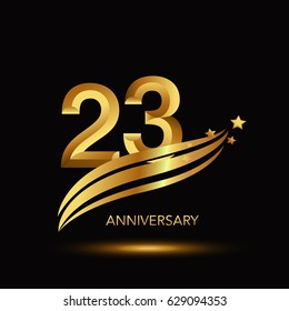 23 Years Anniversary Celebration Design. - gold swoosh and star on black background