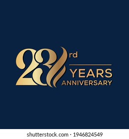 23 Years Anniversary Celebration. Anniversary logo and elegance golden color isolated on black background, vector design