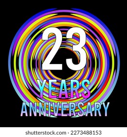 23 years anniversary, for anniversary and anniversary celebration logo, vector design colorful isolated on  black background