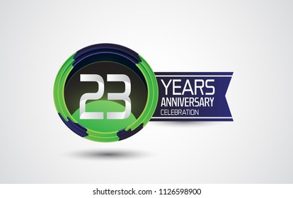 23 years anniversary celebration logotype design abstract green and blue circle with ribbon isolated on white background for celebration event