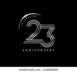 23 years anniversary celebration logotype with line number style silver color isolated on black color. vector anniversary for celebration, invitation card, and greeting card