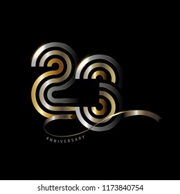 23 years anniversary celebration logotype with line number gold and silver color isolated on black color. vector anniversary for celebration, invitation card, and greeting card