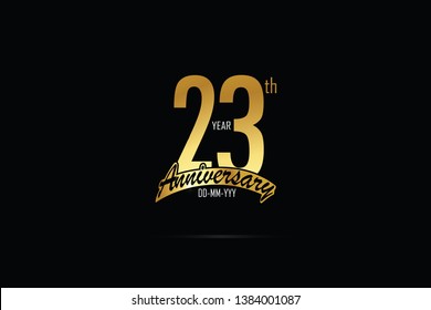 23 years anniversary celebration logotype. anniversary logo with golden Ribbons isolated on black backgrounds, for Birthdays, Invitation, Banner Card - Vector