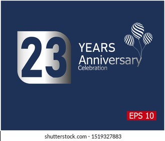 23 years anniversary celebration logotype with silver color isolated on blue background