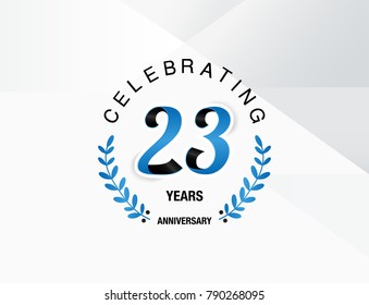 23 Years Anniversary celebration logotype , using combination blue and black colored font with laurel, isolated on white background