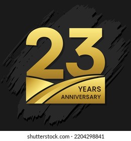 23 years anniversary celebration, anniversary celebration template design with gold color isolated on black brush background. vector template illustration