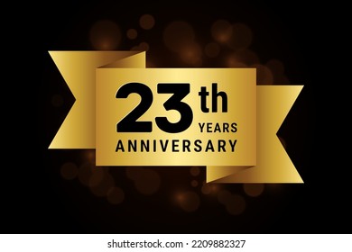 23 Years anniversary, anniversary celebration template design with gold ribbon. Logo vector illustration