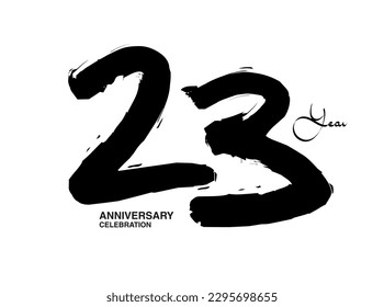 Plantilla vectora de celebración de 23 años, diseño de logotipo de número 23, cumpleaños 23, números de letras negras pincel dibujo dibujo a mano, número negro, ilustración vectorial de aniversario
