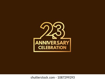 23 years anniversary design, with number formed from line connected with gold square  for celebration event isolated on brown background