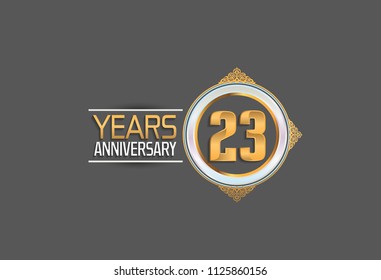 23 years anniversary golden design with white circle and ornament for celebrating special event