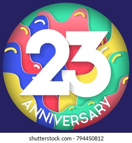 23 Years Anniversary Logo Celebration. Anniversary Modern Design Elements. Dark blue background.