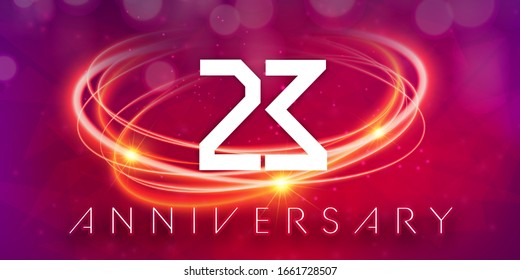 23 years anniversary logo template on purple Abstract futuristic space background. 23rd modern technology design celebrating numbers with Hi-tech network digital technology concept design elements.