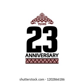 23 years anniversary logotype brown color with traditional ornament isolated on white background