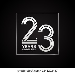 23 years anniversary logotype with cross hatch pattern silver color inside square.