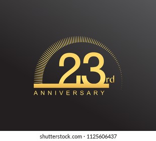 23 years anniversary logotype with single line golden color and golden ring for anniversary celebration