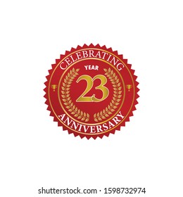 23 Years Anniversary Red Gold Badge Logo