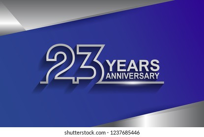 23 years anniversary silver color line style isolated on blue background