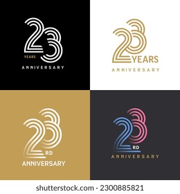 23 years anniversary vector number icon, birthday logo label, black, white and colors stripe number